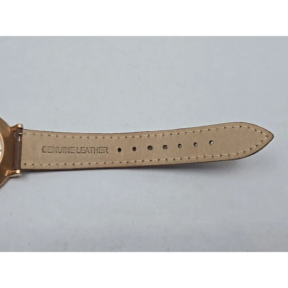 Tmbr The Helm Wood Dial Watch Rose Gold Tone 40mm Brown Leather New Battery